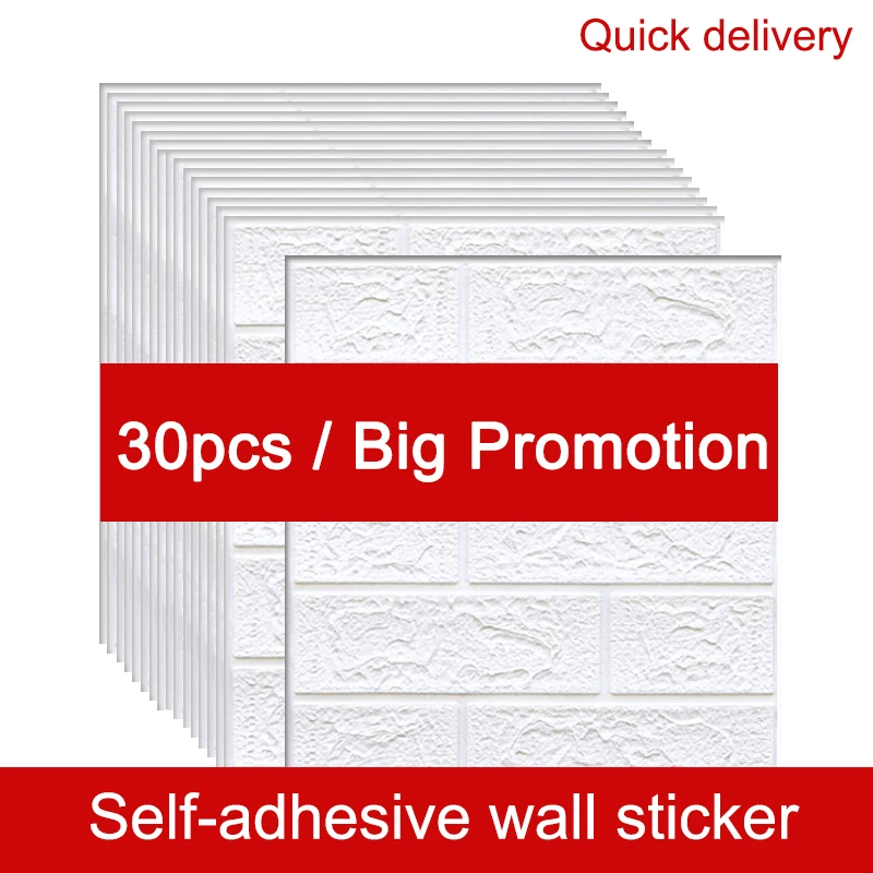 

15/30Pcs Self-Adhesive 3D Brick Sticker DIY Waterproof Foam Wallpaper For Kids Room Kitchen Roof Ceiling Background Wall Decals