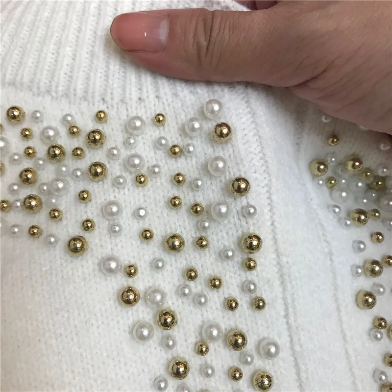 

New Spring Knitting Pullovers Tops Women Asymmetrical Long Sleeve Split Sweater Beading Loose Fit O Neck Casual Female Sweaters