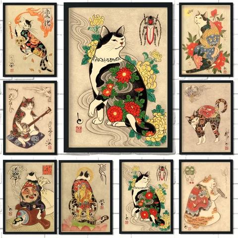 Vintage tattoo cat - купить недорого | AliExpress