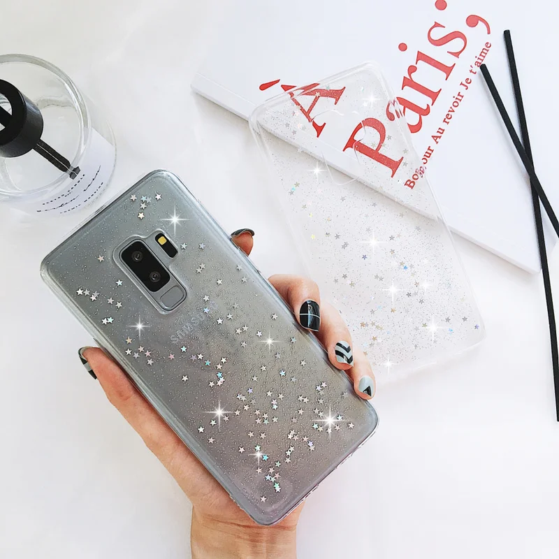 LLZ.COQUE TPU Блестящий силиконовый прозрачный противоударный чехол для Samsung Galaxy Note 9 S10