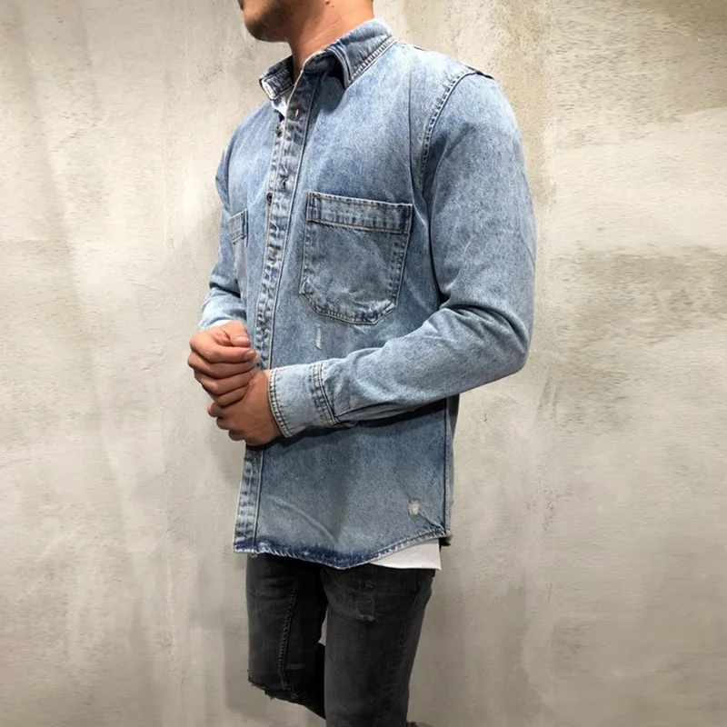 2019 Новые мужские модные ковбойские куртки однотонные рубашки с длинным рукавом