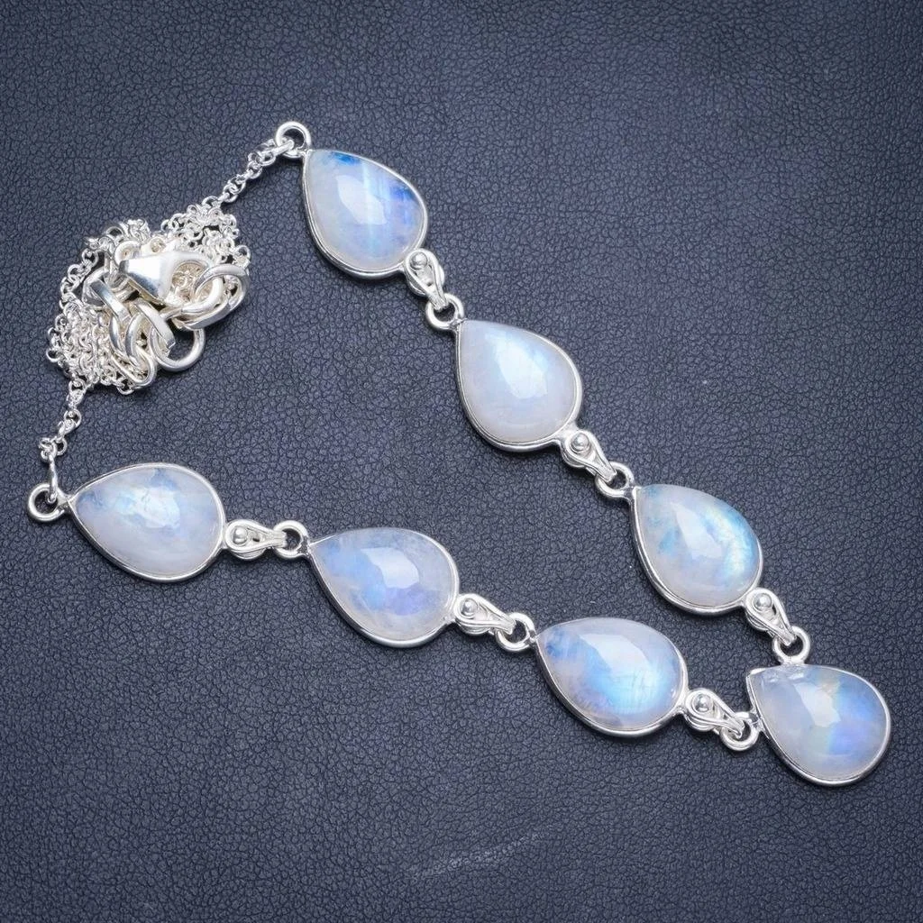

Natural Rainbow Moonstone Handmade Unique 925 Sterling Silver Necklace16.5+1.5" Y5381