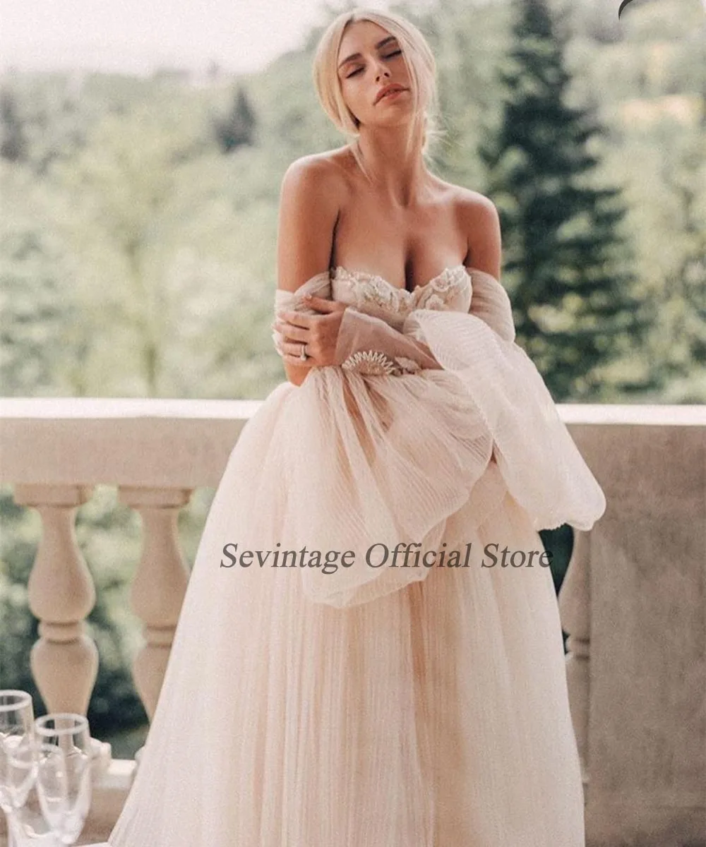 Женское ТРАПЕЦИЕВИДНОЕ свадебное платье Sevintage розовое Тюлевое с длинными