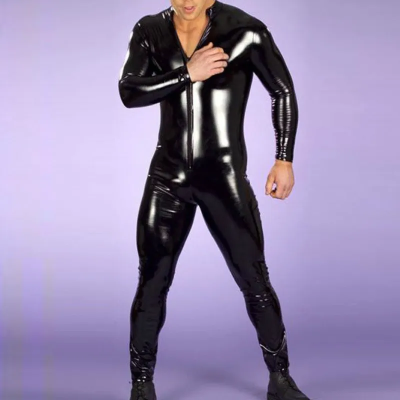 

New Sexy Lingerie Men Latex Catsuit Faux Leather Bondage Bodysuit Leotard Unitard Fetish Costumes Erotic Lingerie