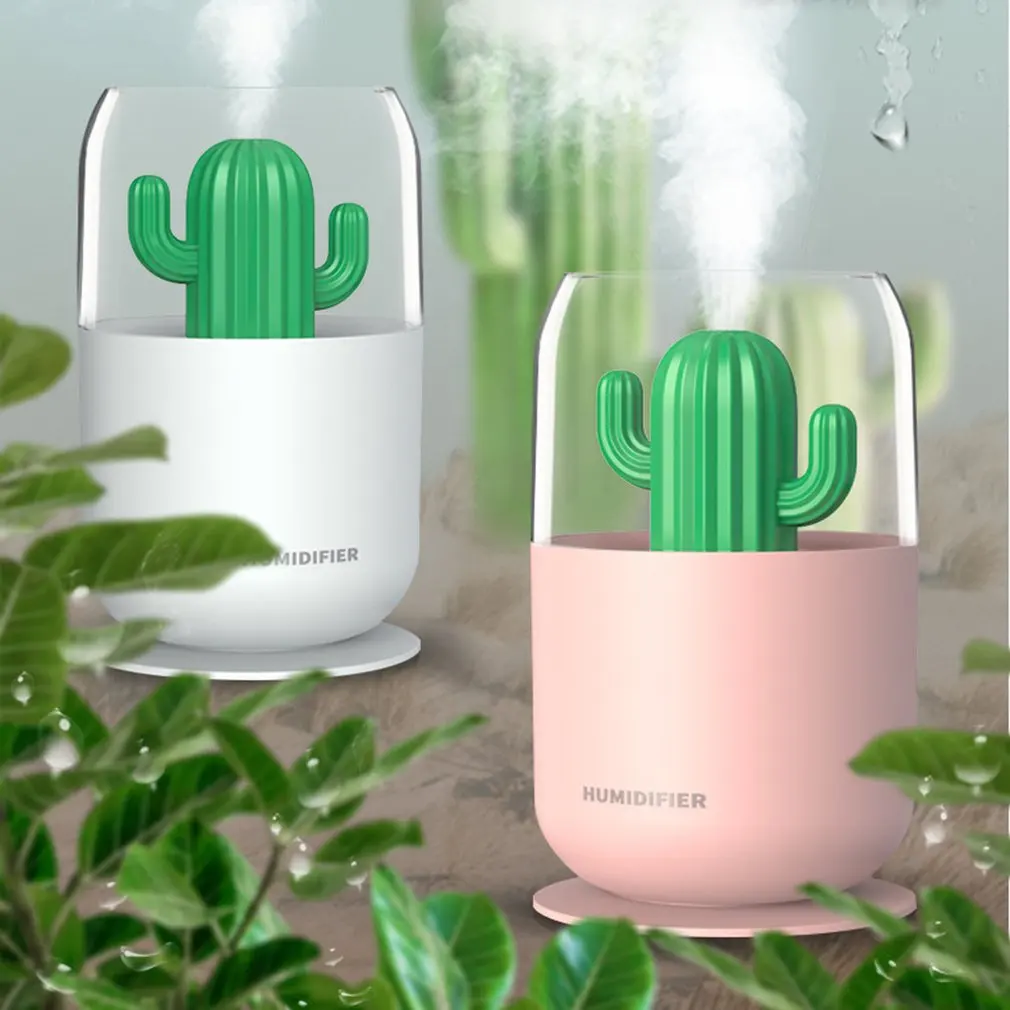 

Cactus Ultrasonic air Humidifier USB Mini Water Diffuser Mist Maker Fogger Soft Warm LED Night light for Office Home Car 300ML