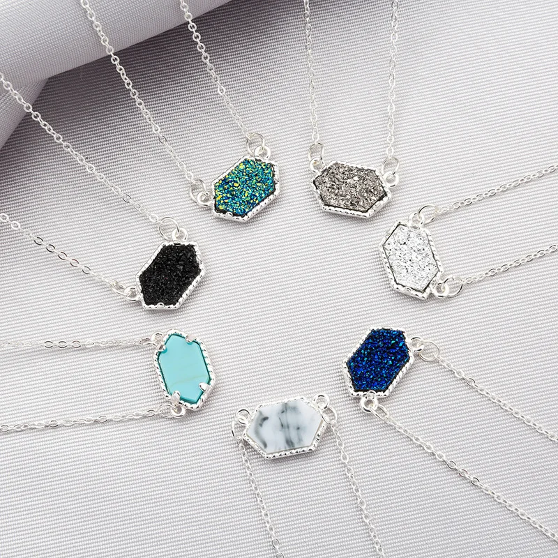 14 цветов, ожерелье Druzy Drusy, модное овальное ожерелье из искусственного камня, Позолоченное серебряное Брендовое ювелирное изделие для женщин и девушек