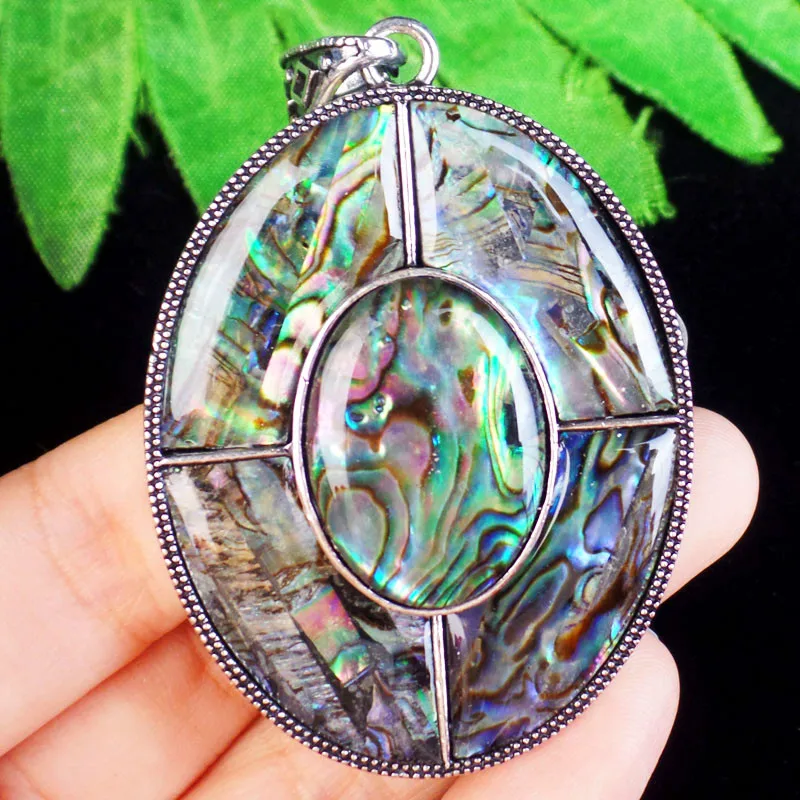 

59x43x8mm Wrapped Tibetan Silver A+ Abalone Shell Oval Pendant Bead SH022
