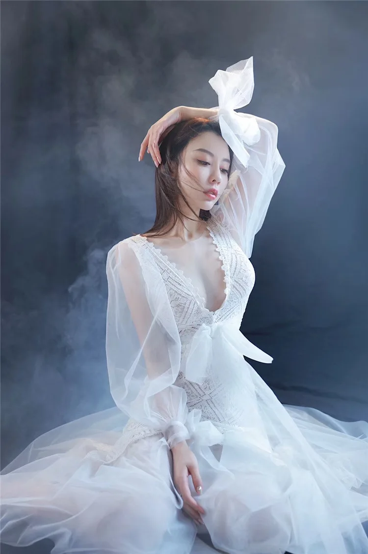 

Women Winter Sexy V-Neck Lace Bow Party Formal Evening Princess Mermaid Dress