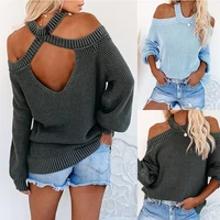 2021 autumn and winter new womens knitted sweater round neck hanging neck strapless sweater women