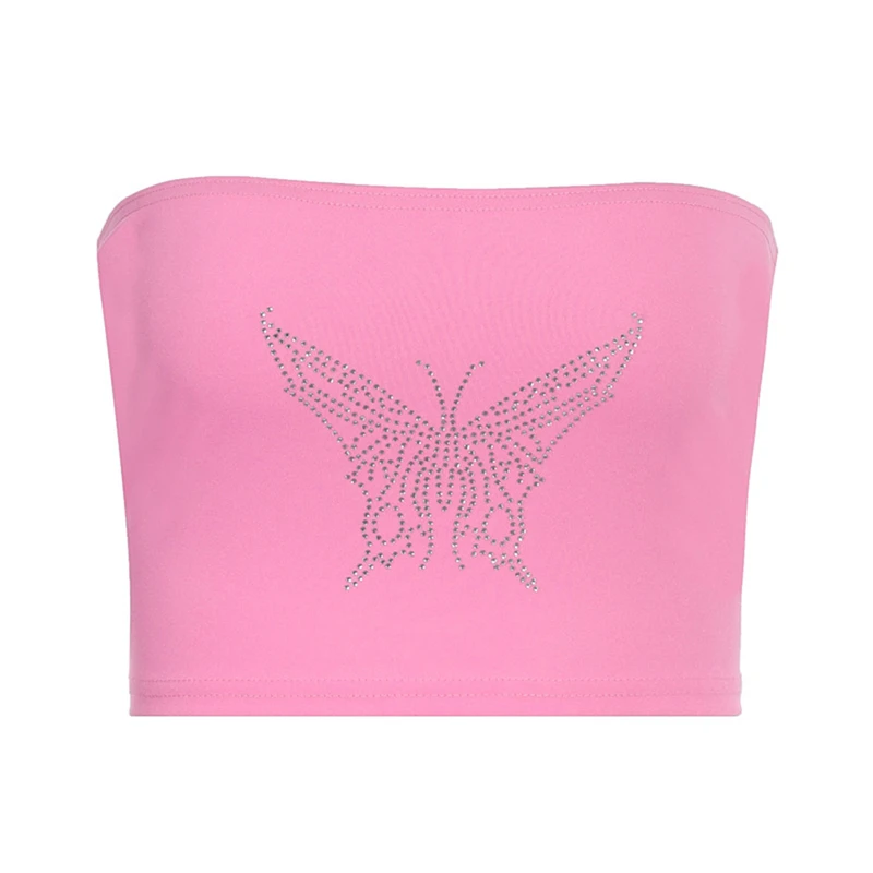 

2021 Butterfly Print Seqruined Sexy Crop Tube Tops Summer Women Fashion Streetwear Club Outfits Camis