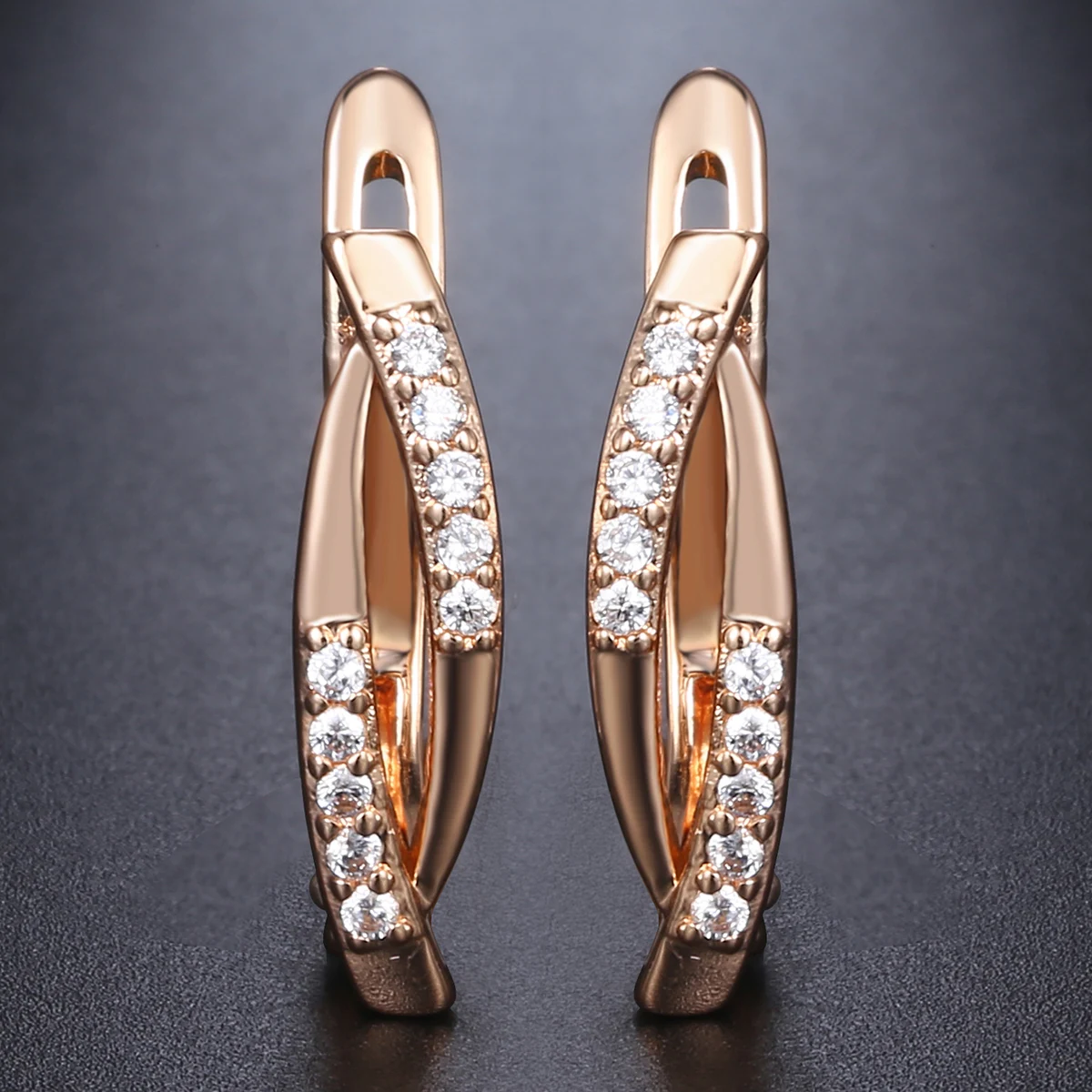 Женские серьги гвоздики удлиненные Овальные CZ камень 585 пробы розовое золото для