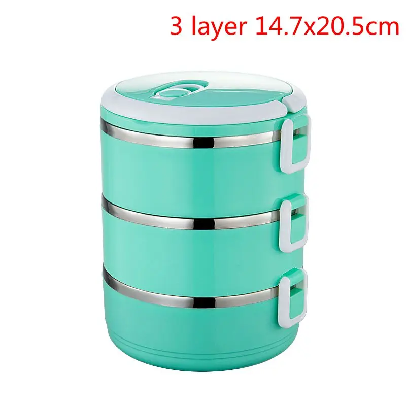 3 Layers green Ланчбокс Герметичный Термос Ланч-бокс контейнер для еды портативный термо-Ланч-бокс из нержавеющей стали для офиса и кемпинга - Цвет: 3 Layers green