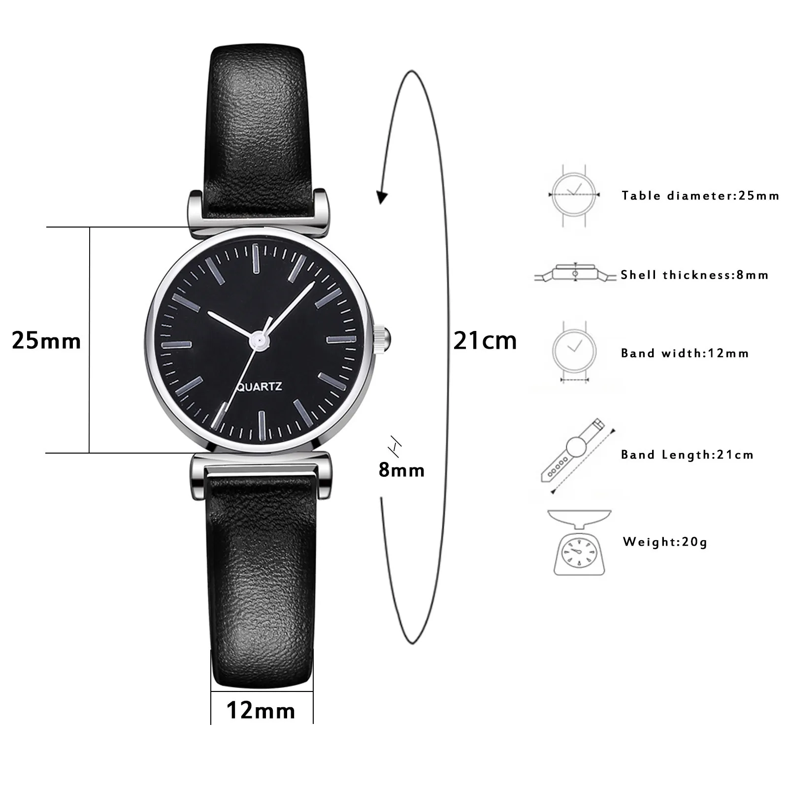 

Temperament Ladies Round Scaled Dial Wristwatch Women Leather Belt Analog Quartz Watches Accessories