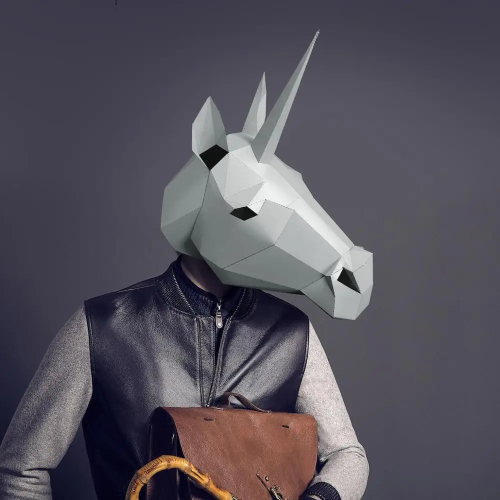 3D Бумажная Маска модный костюм единорога косплей сделай сам модели Рождество