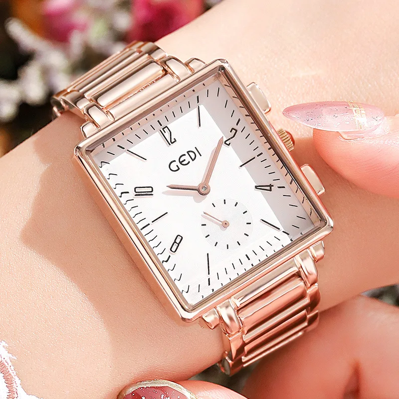 

Fashion GEDI Brand Square Women Watches Rose Gold Elegant Stop Watch Female's Wristwatch Simple Minimalism Business Casual Clock