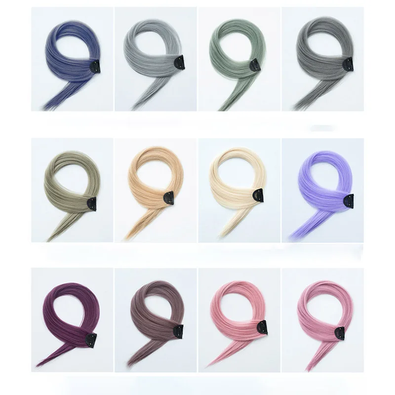 

2PCS Pure Color Long Straight Wig Rainbow Color One Clip In Hair Extensions Synthetic Clips Hair Accessories Pinzas Para El Pelo
