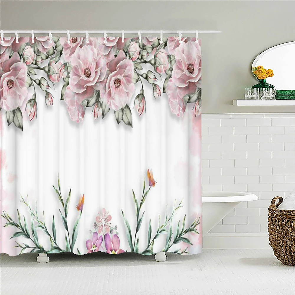 

High Quality Beautiful Flower Fabric Shower Curtain Waterproof Beautiful Floral Bath Curtains for Bathroom Decor with Hooks