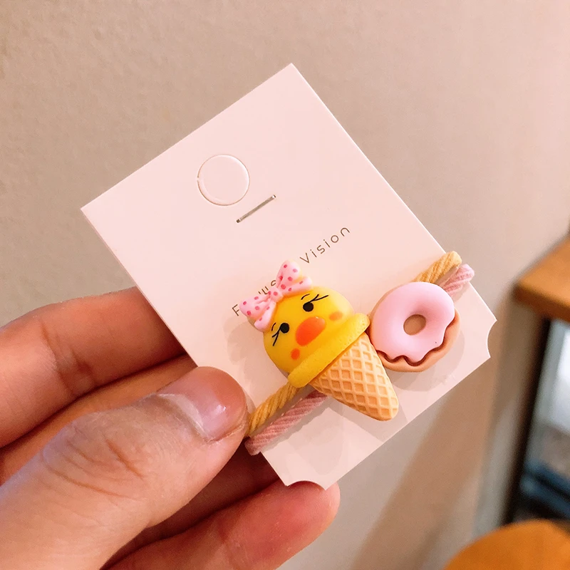 2 шт. Детские эластичные пончики для волос с мороженым|Аксессуары девочек| |