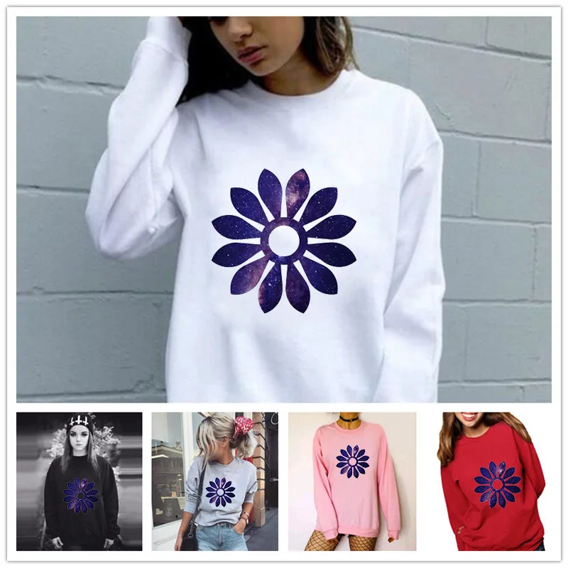 

Women Hoodie Galaxy Flower Printed Hoodies Women Fleece Long Sleeve O Neck Loose Sweatshirt Girls Pullovers Winter