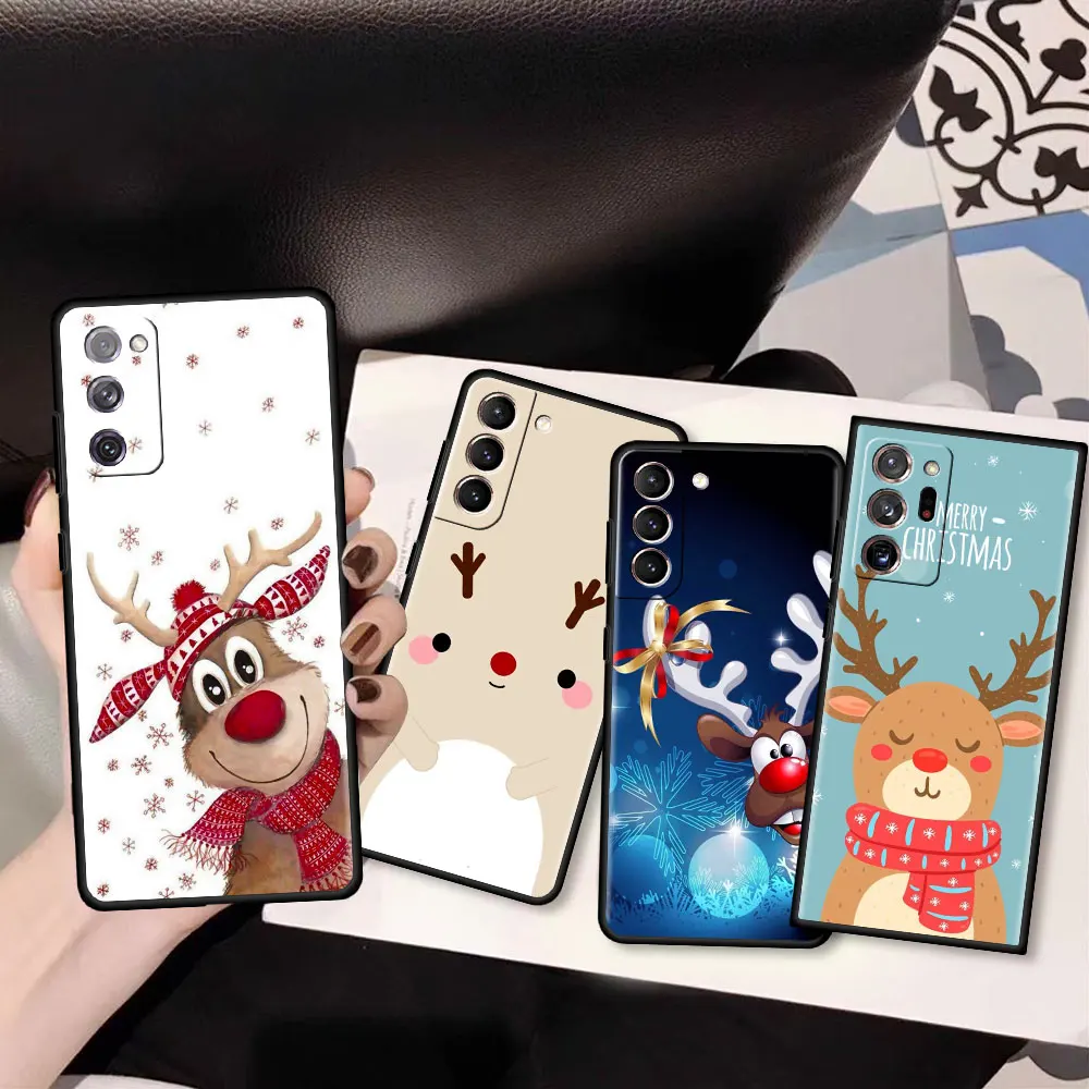 

Silicone Funda for Samsung S20 FE S21 S10 S9 S8 Plus Soft Phone Case for Galaxy Note 20 Ultra 10Plus 9 Cute Christmas Reindeer