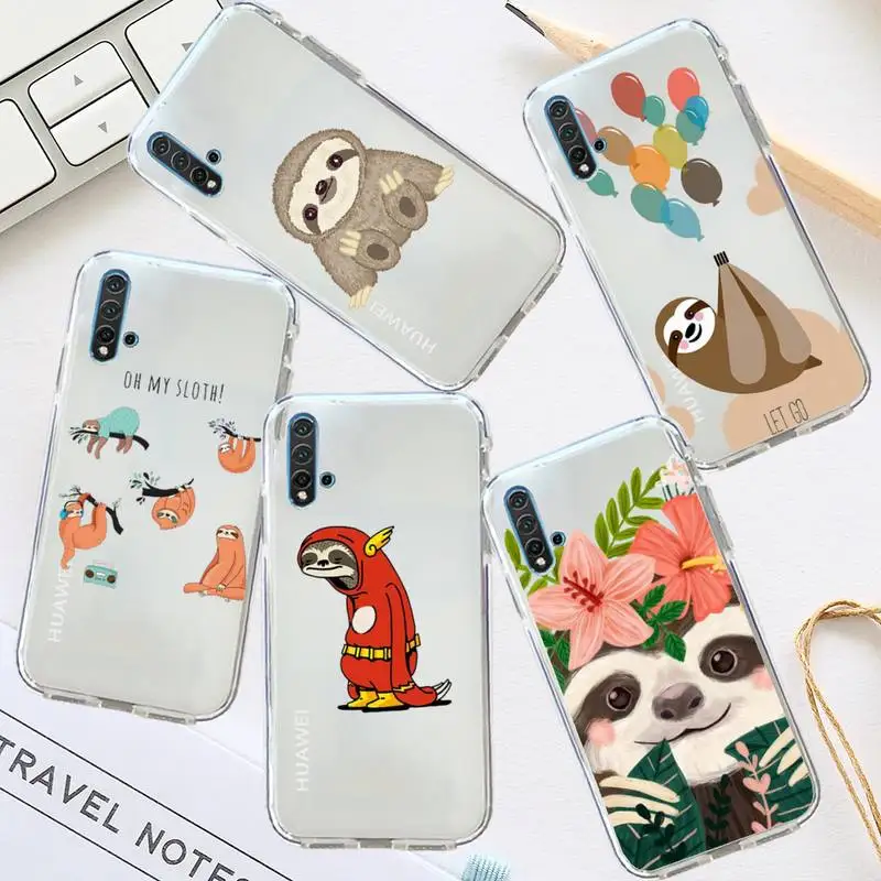 

Sloth Cute Animal Phone Case Transparent for Huawei honor P mate 40 20 30 10 50 i 9 x mate pro lite 8a