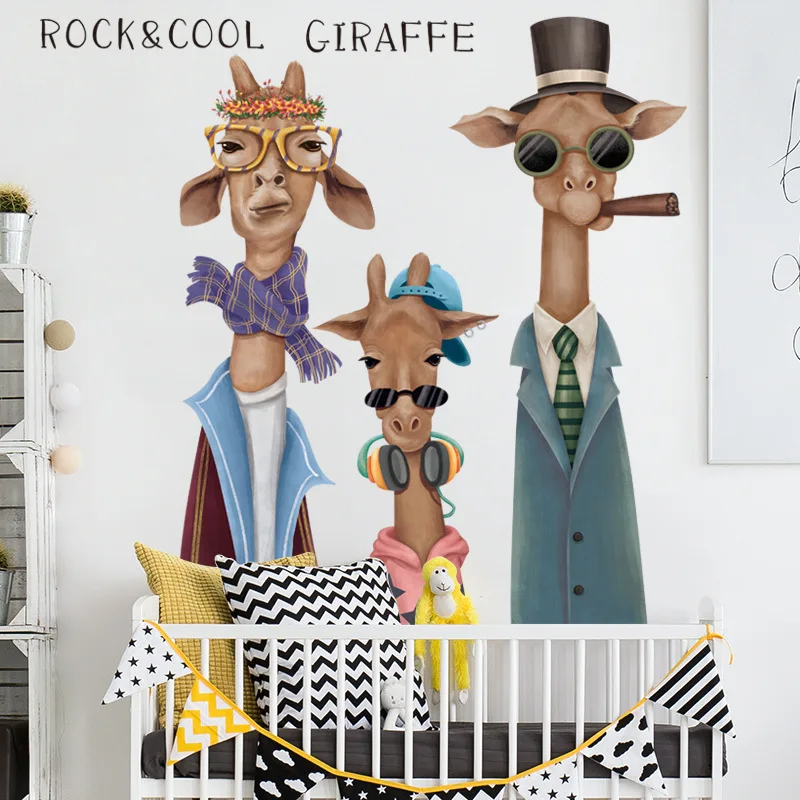 

Cartoon Cute Rock&Cool Giraffe Wall Stickers for Bedroom Kids room Nursery Living room Eco-Friendly Removable Vinyl Wall Decals