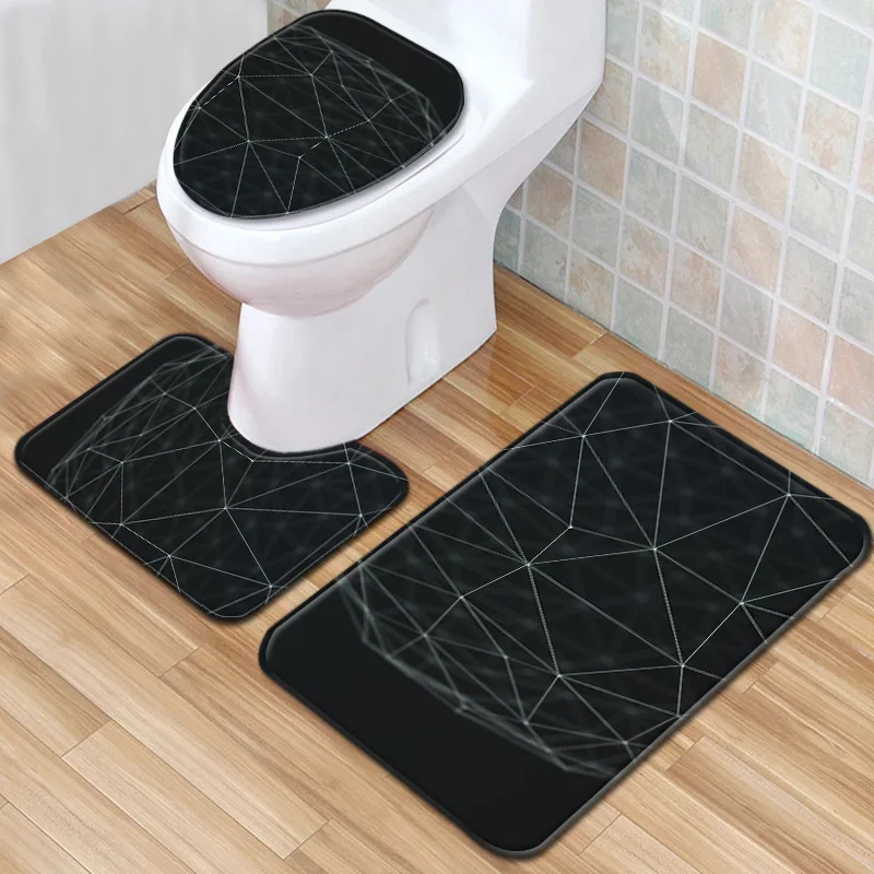 toilet bath mat sets 3d piano print carpet geometric solid black and white pattern rug bathroom rugs flannel anti slip 3 pieces free global shipping
