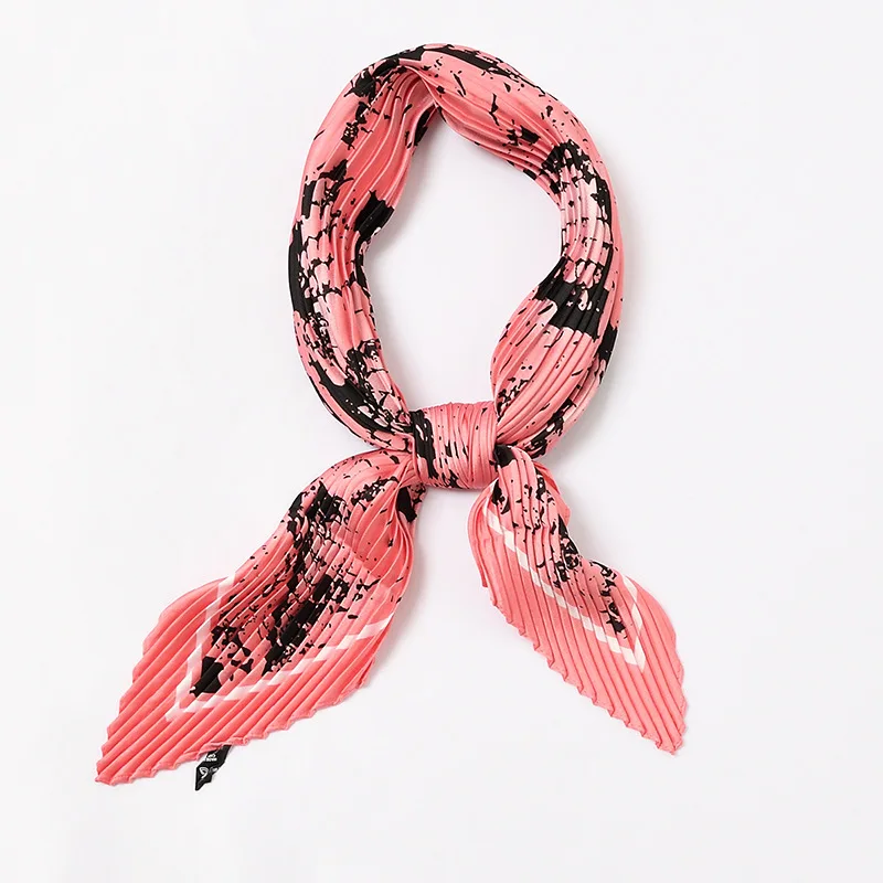

Women Silk Pleated Scarf Painting Crinkle Small Bandana Decorated Headband Stylish Neckwear [3709]