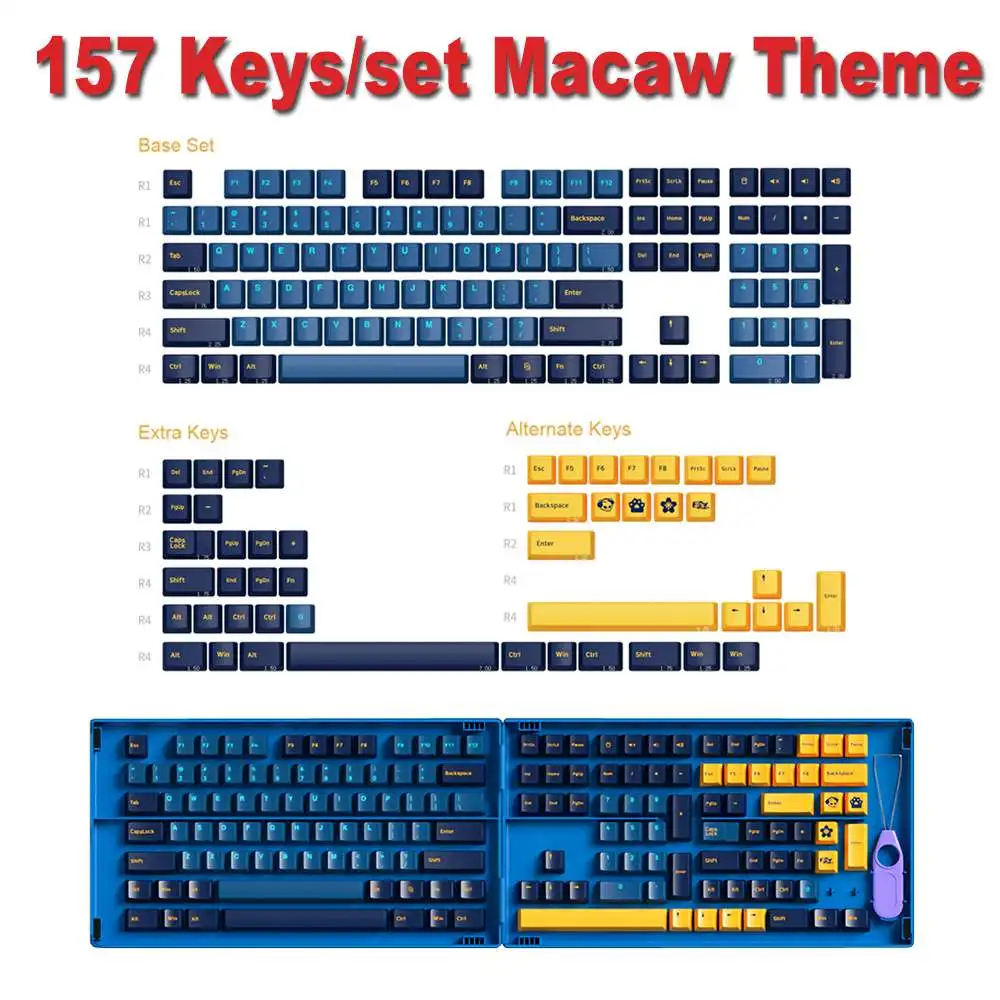 

Клавиши AKKO Macaw для механической клавиатуры, 157 клавиш, вишневый профиль PBT, двухцветная сублимационная печать, персонализированный игровой П...