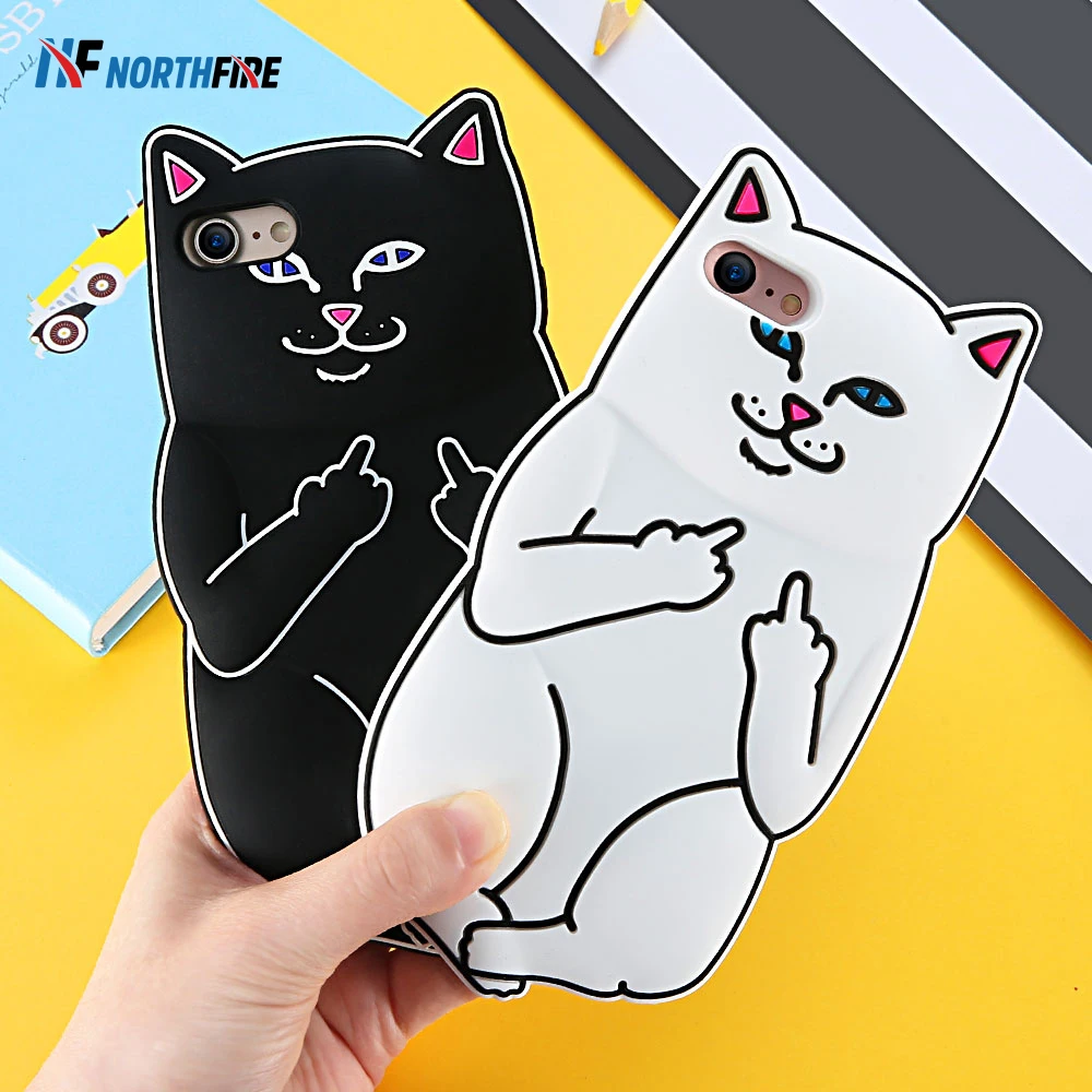 Чехол с милым котом для iPhone 6 6s 7 8 чехол силиконовый 3D мультяшный средний палец X 5 5S