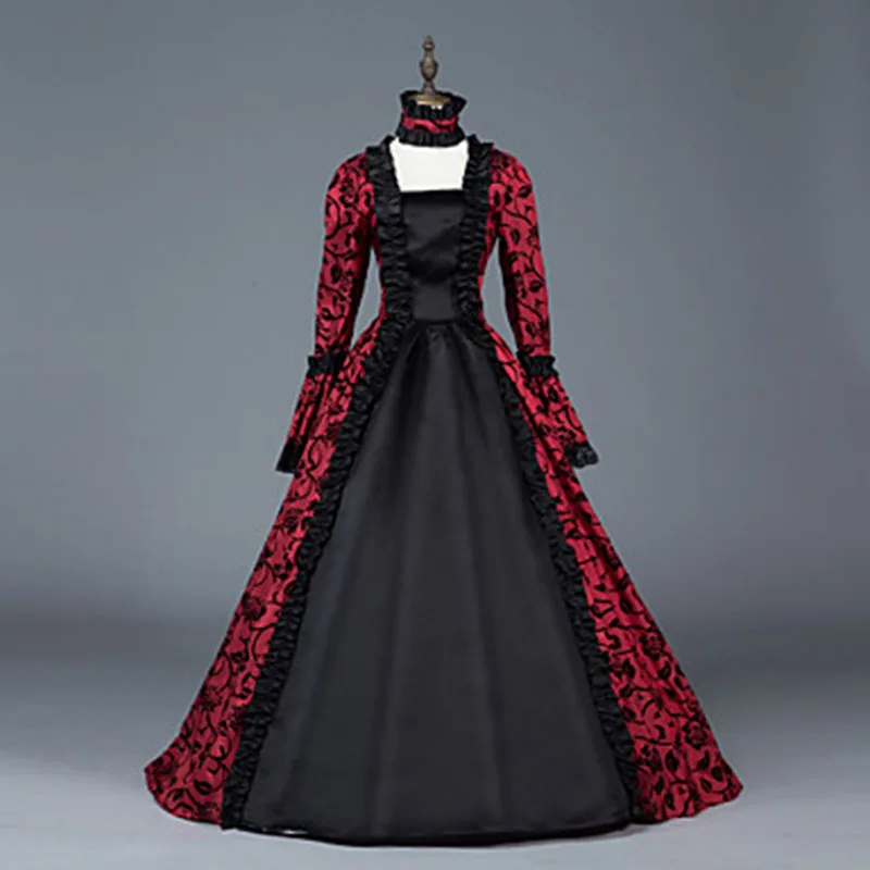 Маскарадные вечерние платья 18-го века красные и черные парчовые бальные Платья с