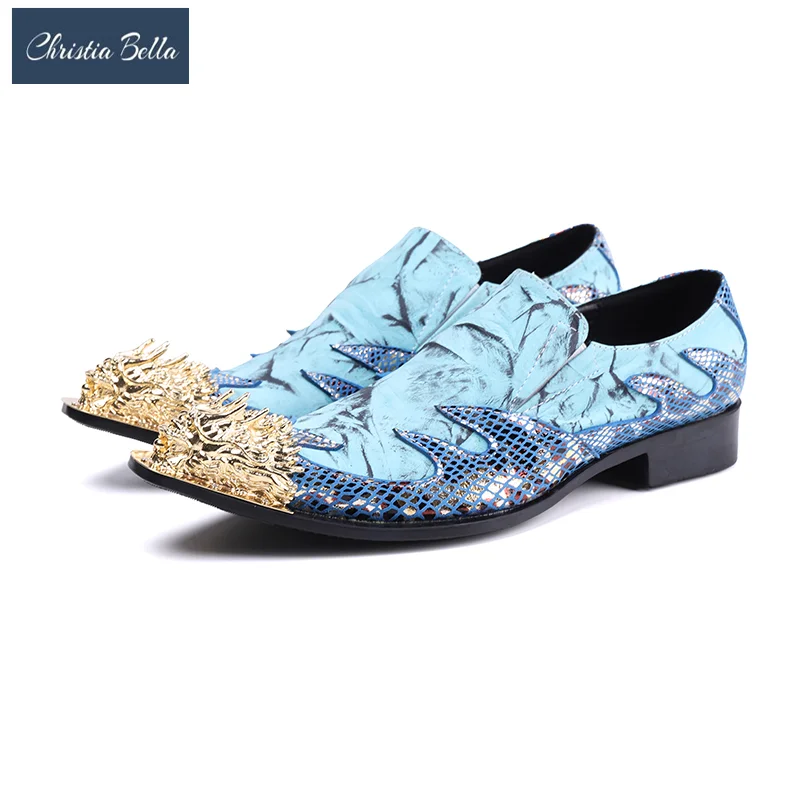 Мужские туфли из натуральной кожи с металлическим носком большого размера |