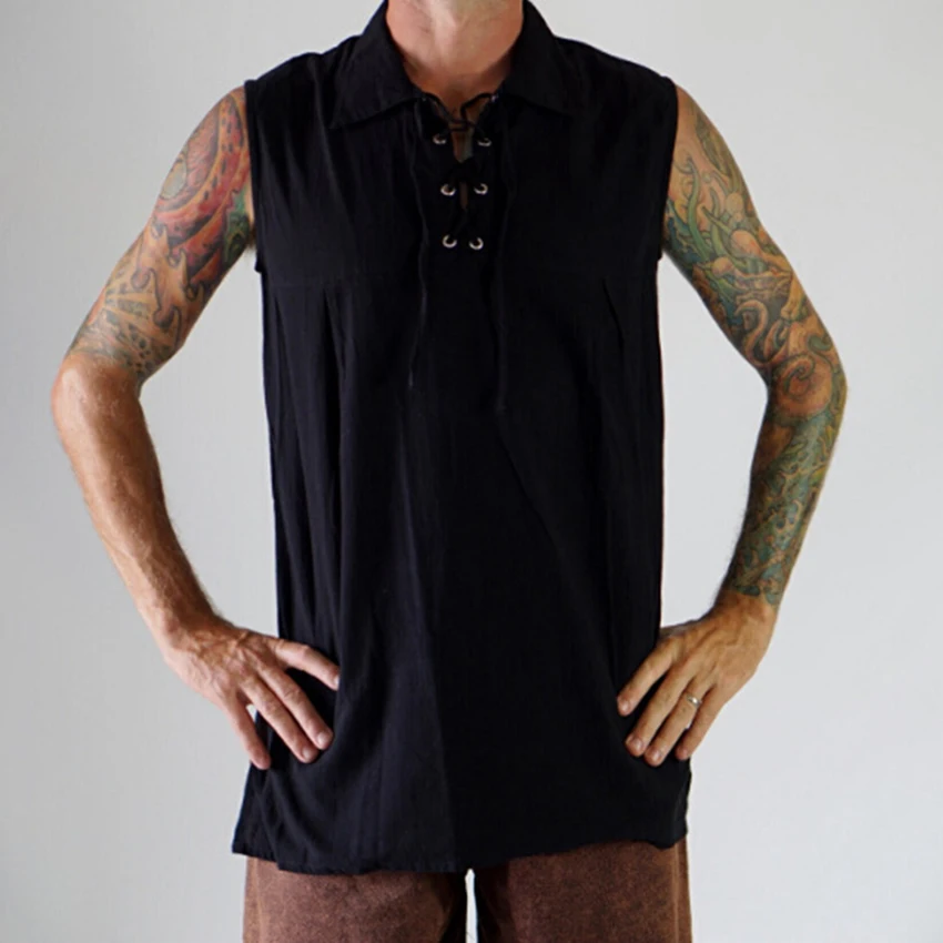 Средневековый Новый однотонный жилет без рукавов со стоячим воротником мужская