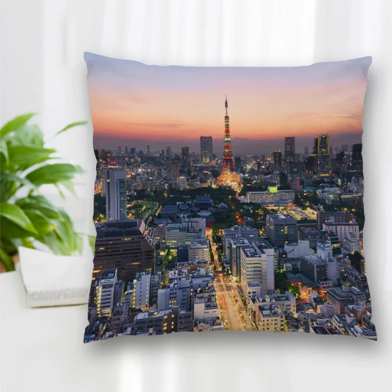 Custom Tokyo Landscape Pillow Slips Polyester Decorative Pillowcases Zipper Case Pillowcase Cover Square 40x40cm | Дом и сад