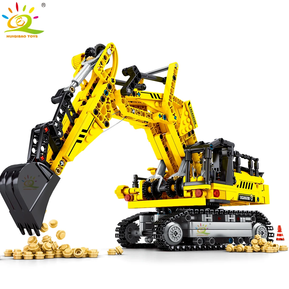 

HUIQIBAO 841Pcs City Grab Excavator Bricks Toys Technical Construction Engineering Truck Car Building Blocks Worker Figure Child