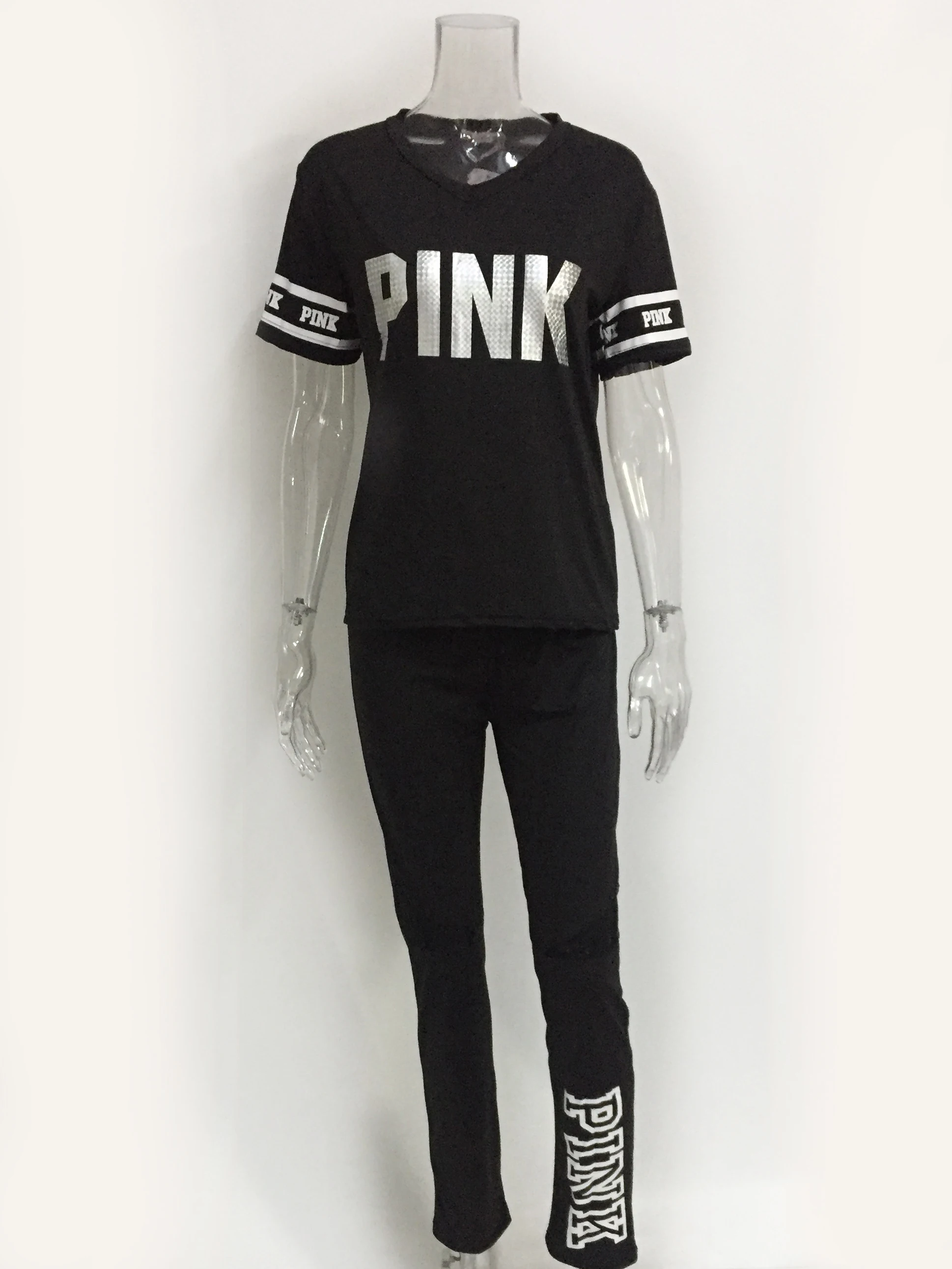 Розовый принт с буквами сексуальный женский спортивный костюм Плюс Размер Топы +