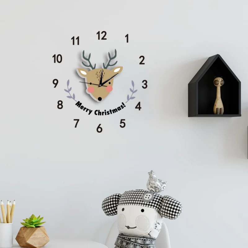 Большие настенные часы с мультяшным оленем современный Рождественский дизайн
