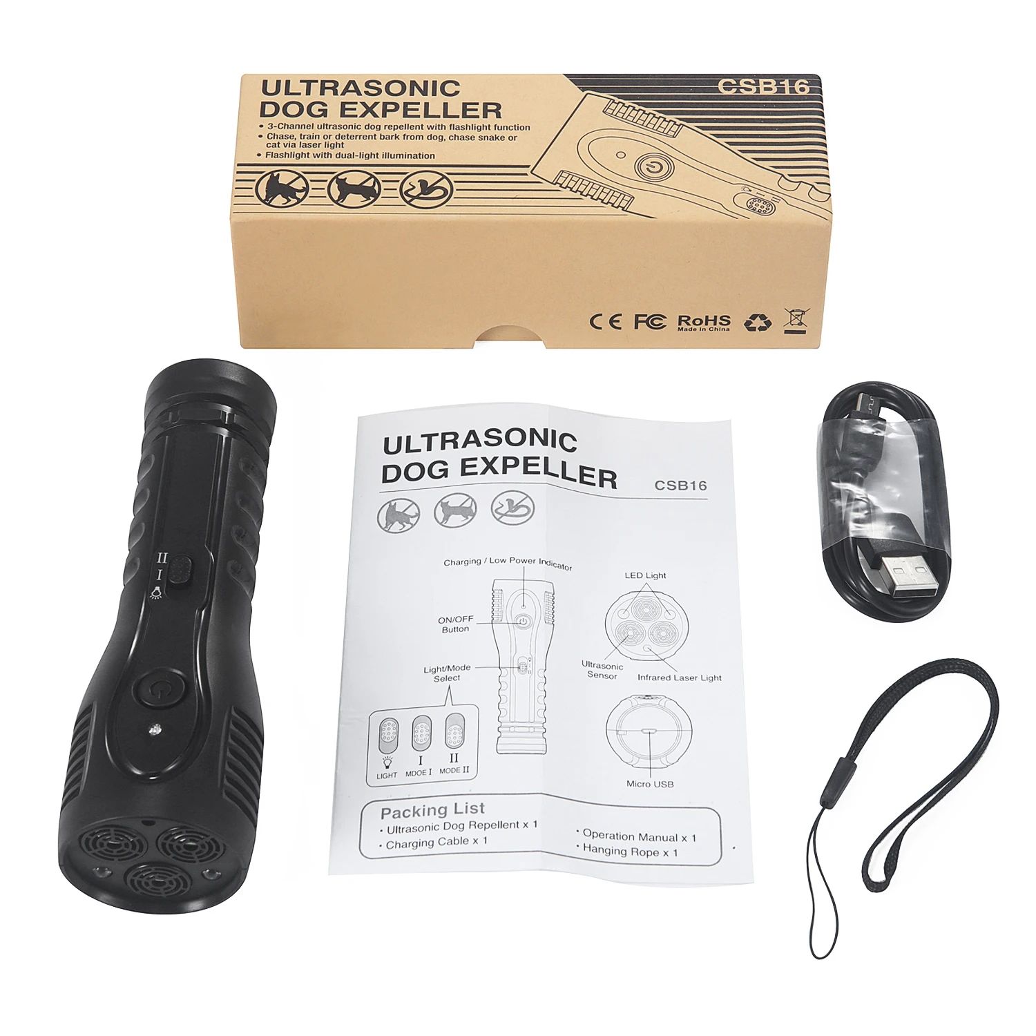 

Pet Dog Repeller Anti Barking Stop Bark Training Ultrasound Repeller 3 in 1 Led Flashlight Anti Barking Ultrasonic Trainer Tool