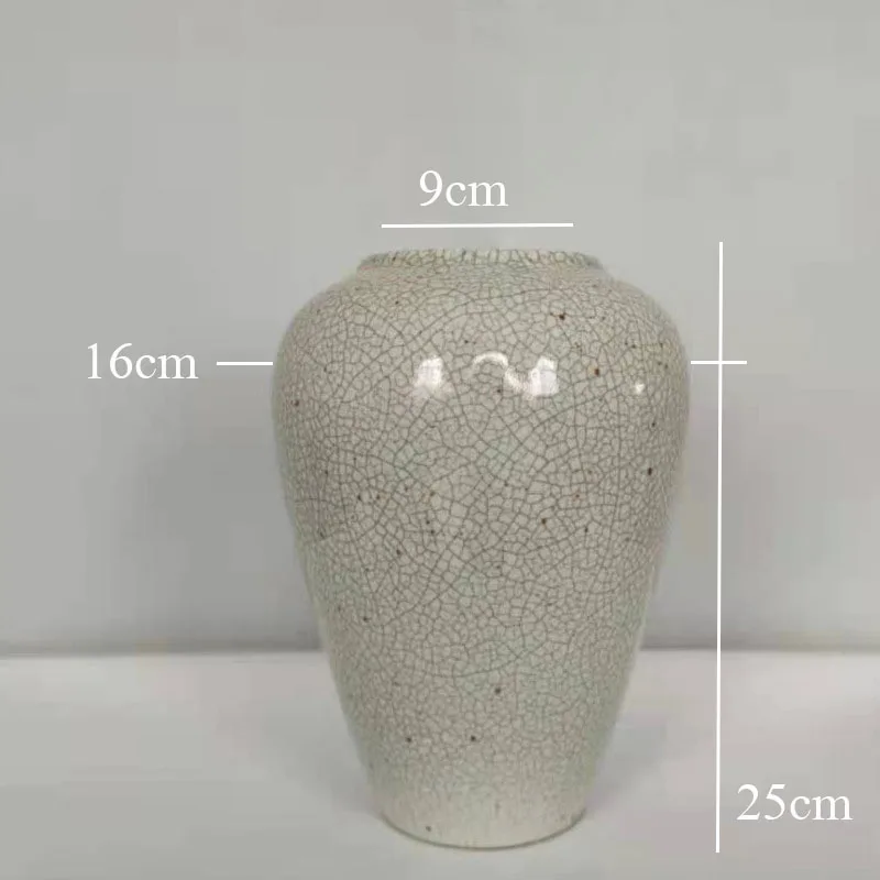 

Nordic Style Home Decorative Tabletop Vase White Crack Black Dot Glazed Porcelain Flower Pot