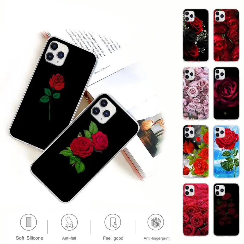 

Bright Red Rose Flowers Transparent Phone Cover For IPhone 12 11 Pro Max Xs X Xr 7 8 6 6s Plus 5 5s Se 2020 Clear Case