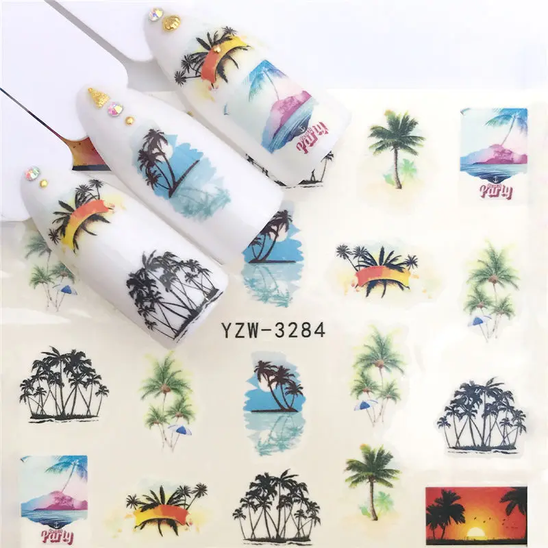 

Nail Art Stickers Water Decals Summer Beach Party Coconut Tree Nail Art Decorations For Manicure Accessories Watermark Design