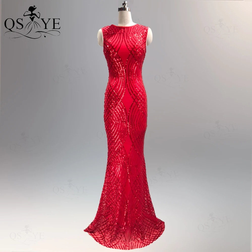 

QSYYE Red Evening Dresses Mermaid Sequin Evening Gown Long Elegant Glitter Pattern Formal Party Decent Woman Dress Arabic Styles