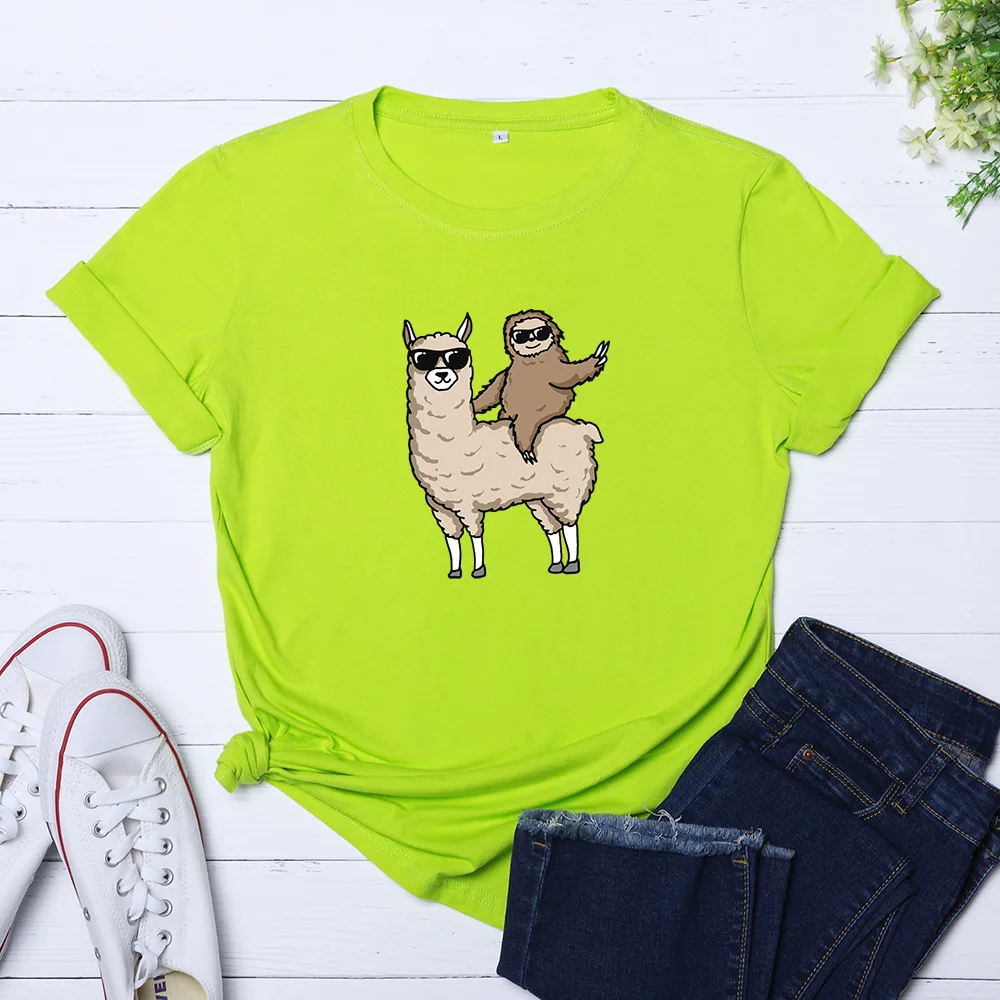 Футболка женская хлопковая с круглым вырезом и коротким рукавом принтом