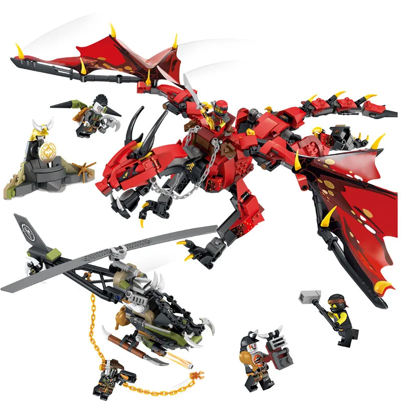 Ninjago серия firstborn красный дракон Охотник вертолет Броня Строительный набор