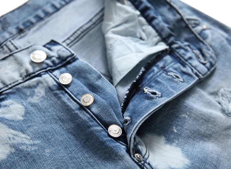 Мужские джинсы на молнии уличные джинсовые брюки рваные потертые мужские размер