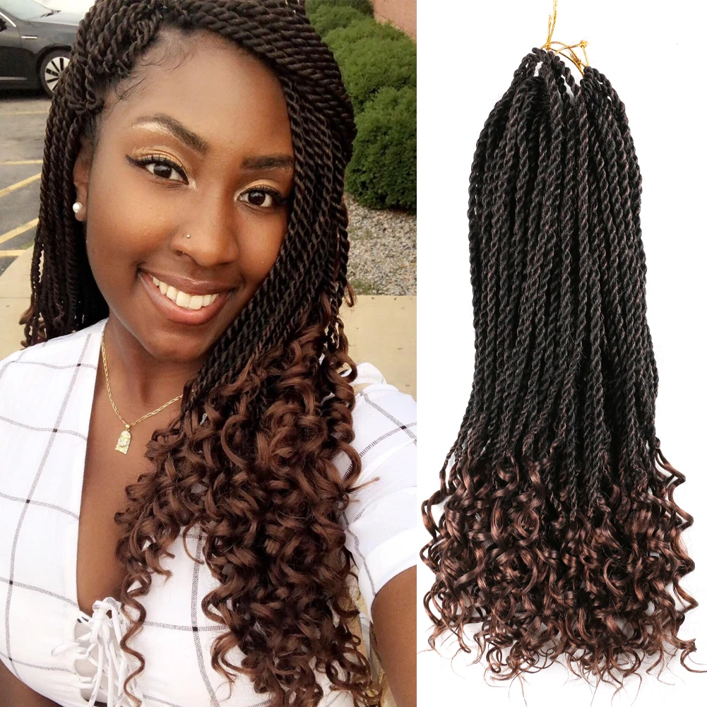 

BellQueen Senegalese Twist Crochet Hair Curly Ends 18''Ombre Synthetic Braiding Hair Extensions Goddess Crochet Braids 80g