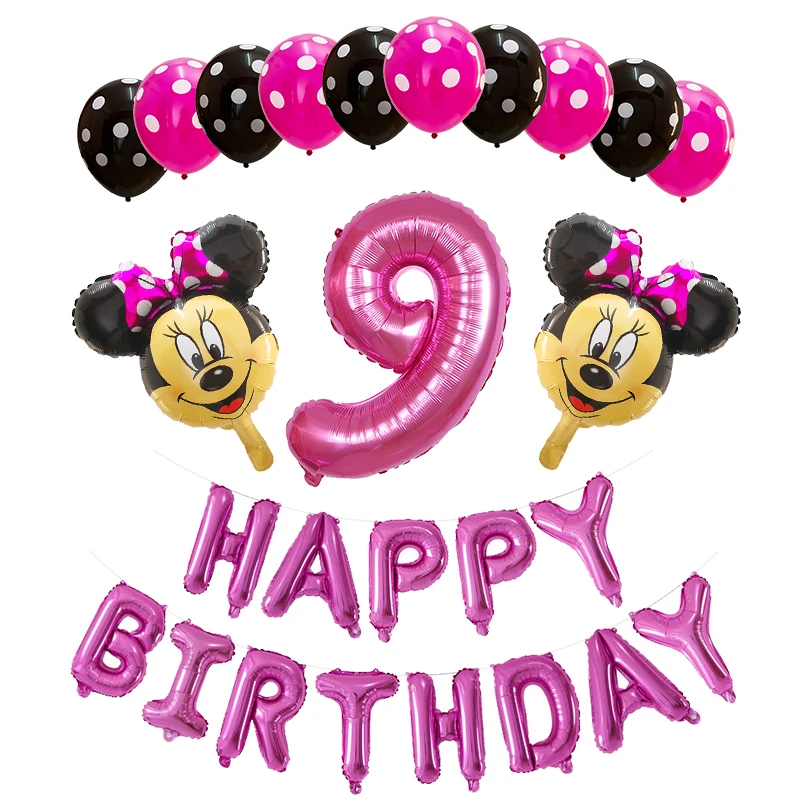 pink 9 years old 26 шт с Микки Маусом и Минни Маус комплект 3" розового и синего цвета фольгированные буквы «С Днем Рождения» шар для мальчиков и девочек 1 2 3 4 5 6 7 8 9 лет старый вечерние Декор поставки - Цвет: pink 9 years old