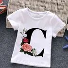 Летняя футболка унисекс с цветочным принтом, новинка, модные футболки с алфавитом для девочек, Ретро футболка в стиле Харадзюку для мальчиков, красивая детская футболка с круглым вырезом