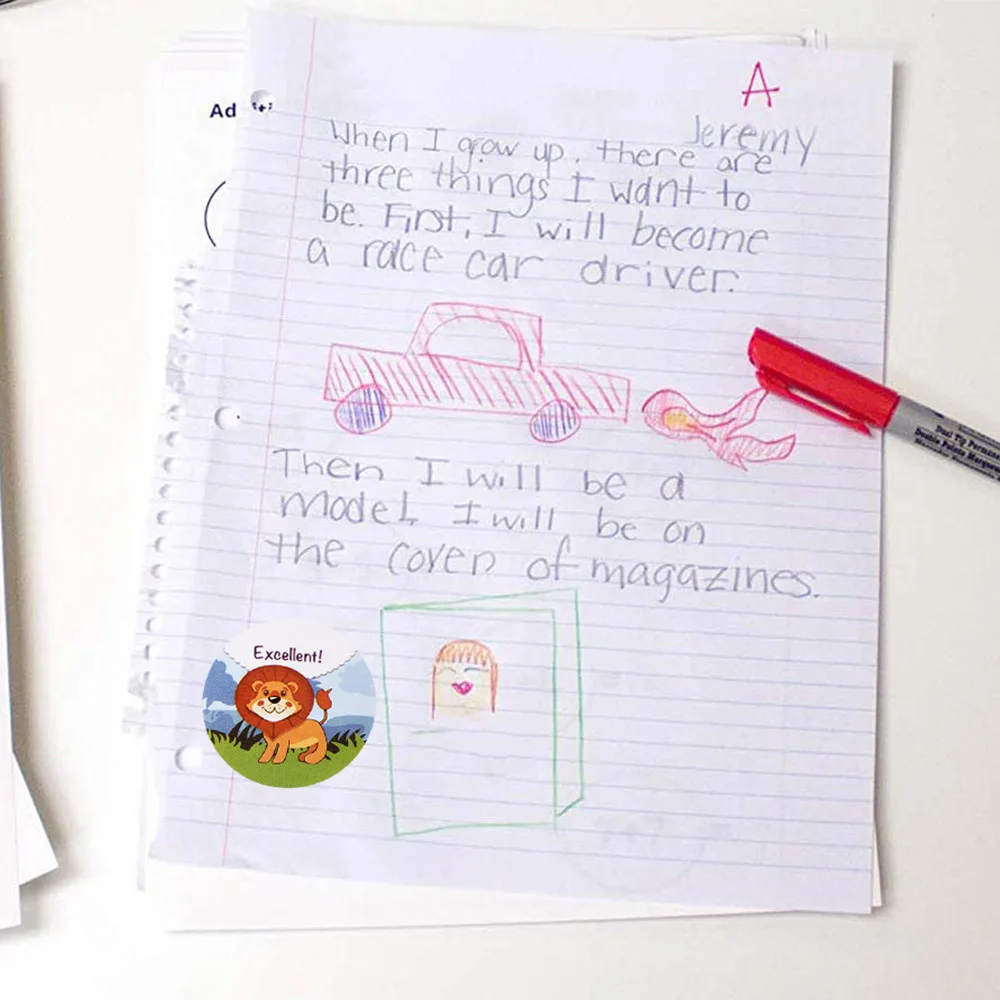 1 Zoll Gesichtsaufkleber für Kinder 500 Stück/Rolle Belohnungsaufkleber 'WOW! „You DID IT' Encourage“-Etiketten, Motivationsaufkleber mit niedlichen Tieren – Detail 4