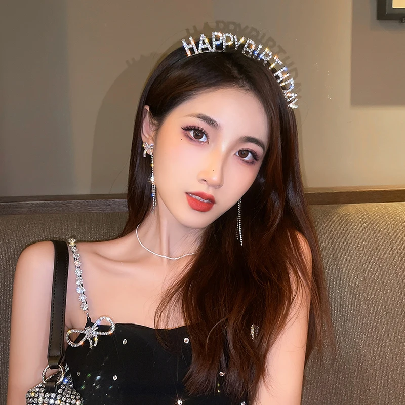 

Diamond Inlaid Birthday Hair Hoop Headdress 2021 Fashion Hair Accessories For Women Jewelry Birthday Party Birthday Photo Props